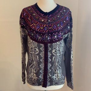 Lark Rising Merino Wool Blend Embellished Cardigan, Sz XL